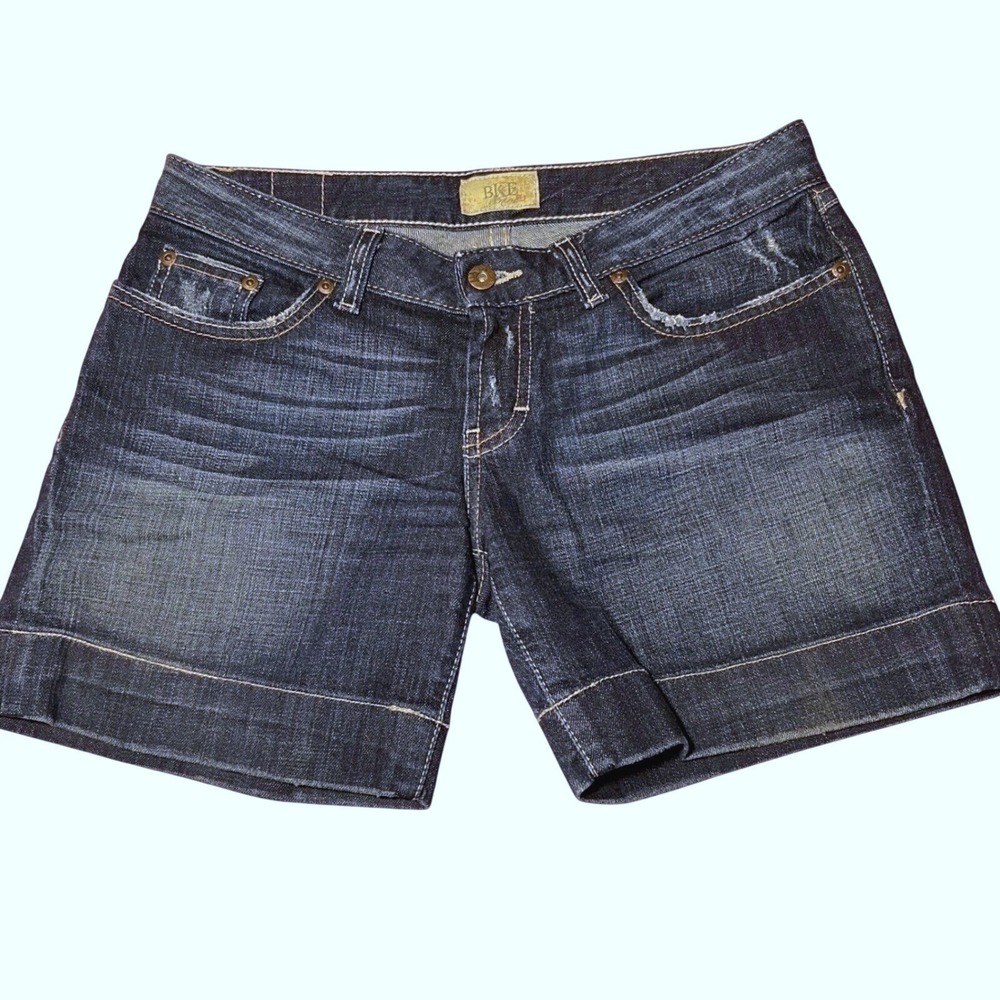 BKE Denim Women Dark Wash Low Rise Embroidered Distressed Cuffed Jean Shorts 26